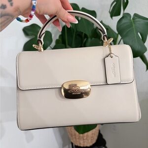 Coach Cream Leather Top-Handle Satchel with Gold Hardware